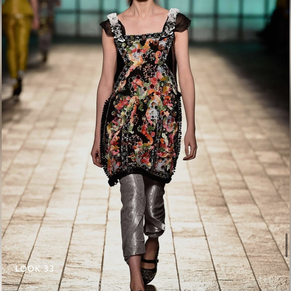 Mary Katrantzou A/W 18 High Rise Metallic Floral Grey Silver Silk Trouser Pants - Picture 5 of 6